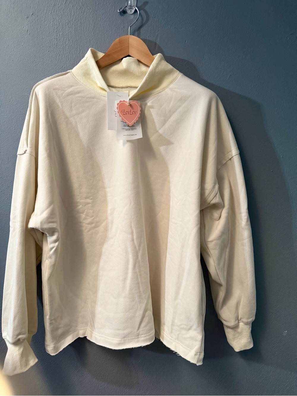 Women's Cream Mock-Neck Pullover Fleece Lined Sweatshirt